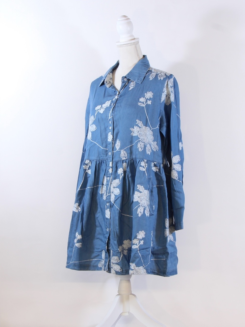 NorthStyle Floral Embroidered Button Down Mini-Dress Tunic NWOT